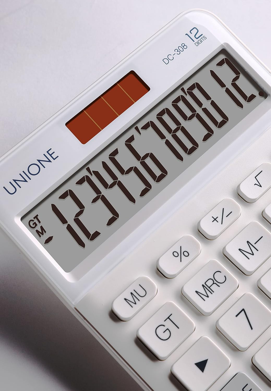 UNIONE Big Size Calculator with a Bright LCD, Dual Power Handheld Desktop. Color. Business, Office, High School 5×7in (WHITE)