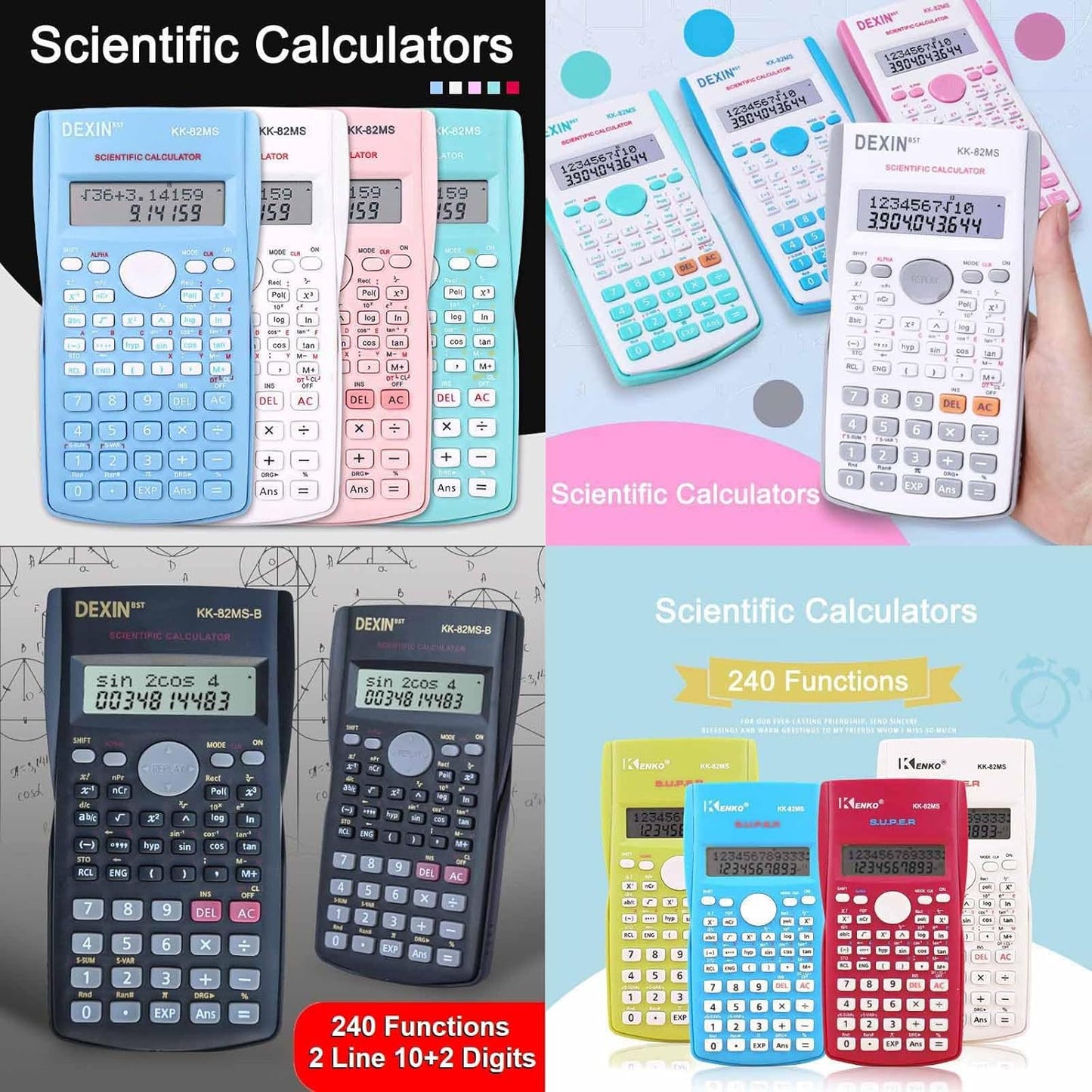 Scientific Calculators Desktop, Scientific Calculators for Students, Scientific Calculator 240 Functions 2 Line 10+2 Digits, Desk Math Calculator for School (Blue)