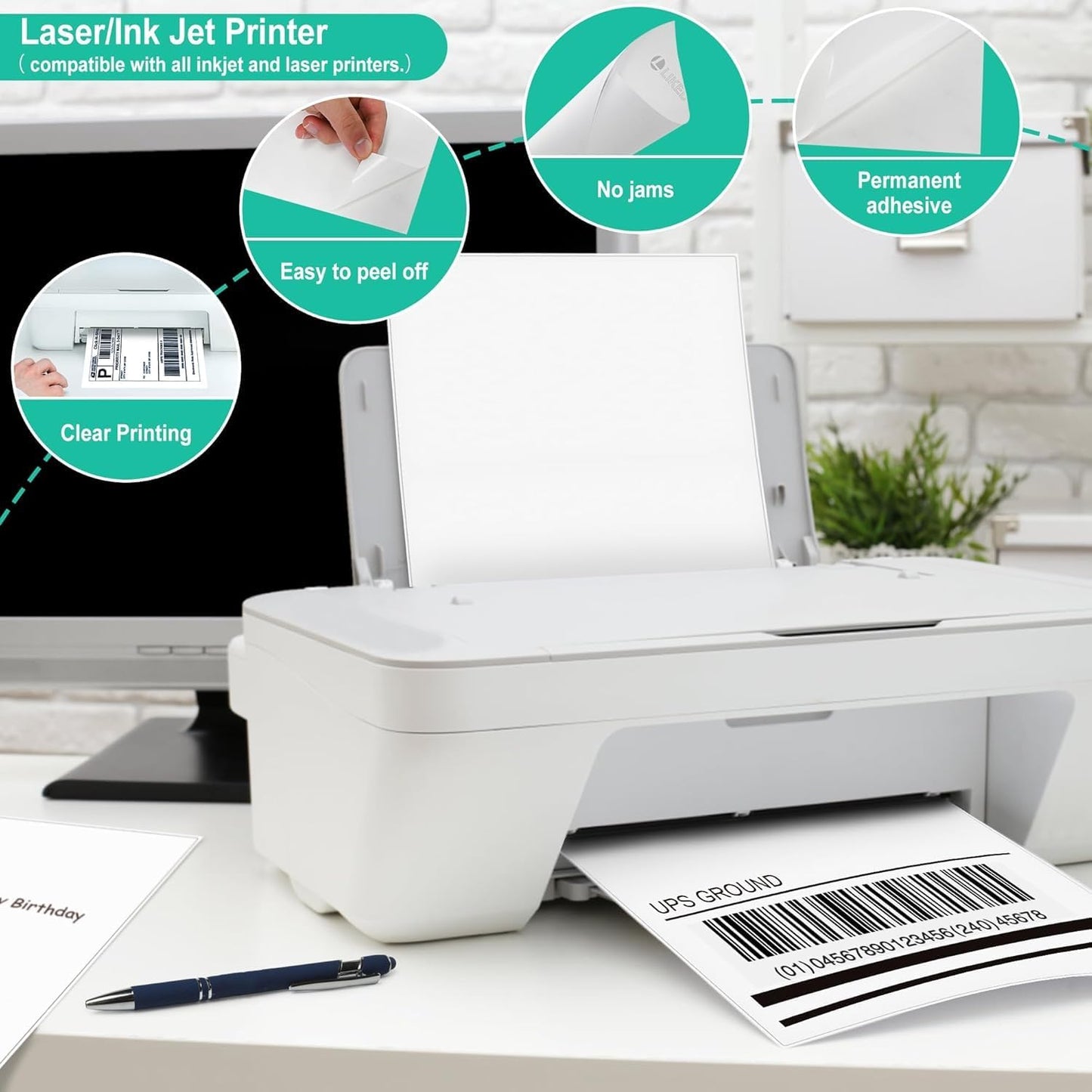 L LIKED Half Sheet Shipping Labels 2 per Sheet, 500 Sheets Printable 8.5" x 5.5" Sticker for Laser & Inkjet Printers Labels (1000 Labels)