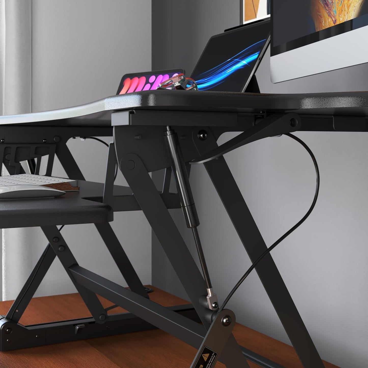 Mount-It! Height Adjustable Standing Desk Converter, Extra Large 48” Wide Tabletop for Dual Monitors, Stand Up Desk Riser to 19.5" Tall, Gas Spring Raising Desk Computer Workstation Convertor in Black