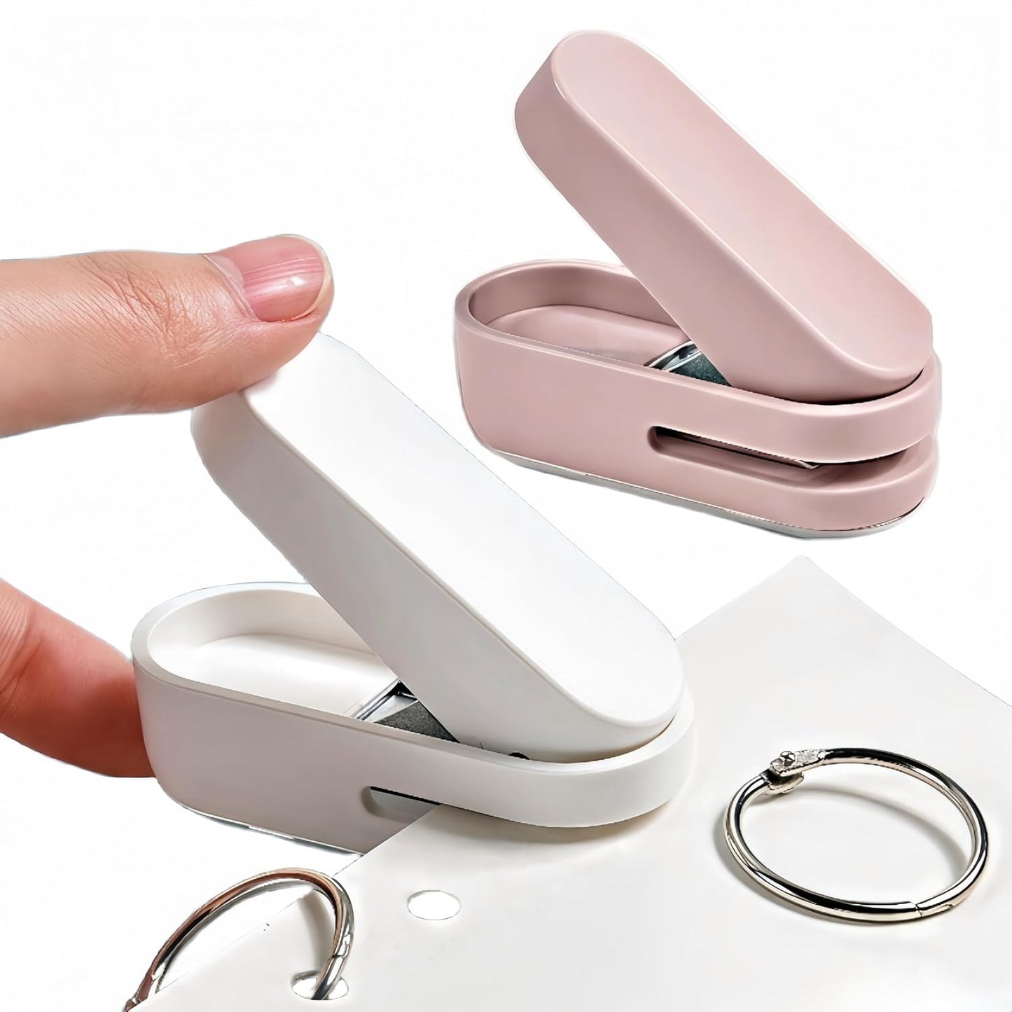 Magnoloran 2 Pack Single Hole Punch, 1/4 inch Mini Small Hole Puncher Heavy Duty Paper Hole Puncher Small Hole Punch One Hole Puncher for Crafts Paper Cards Tags Scrapbook-Pink&White
