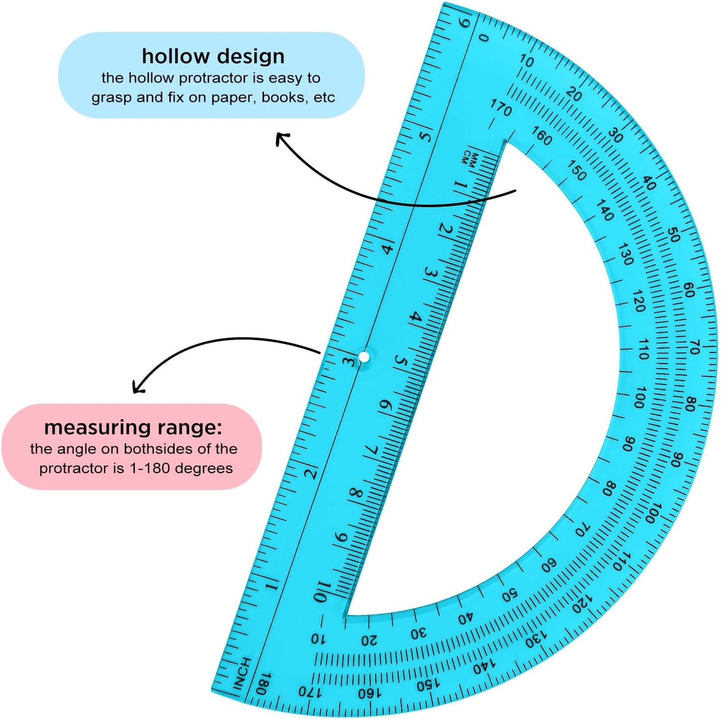 Zonon 100 Pack 6 Inch Plastic Protractor Back to School Protractors 180 Degrees Pink Blue Clear Protractors for Classroom Math Teacher Student Office Supplies, Clear, Pink, Blue