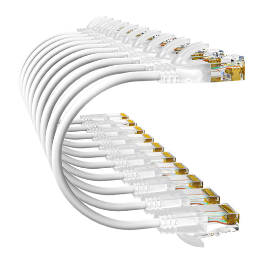 Cat6a Patch Cables 0.5ft (10 Pack) Slim, Cat6 Ethernet Patch Cable Pure Copper, Flexible Cat 6 Patch Cable 550MHZ 10G, Space-Saving Cat 6A Network Cables for Patch Panel, White