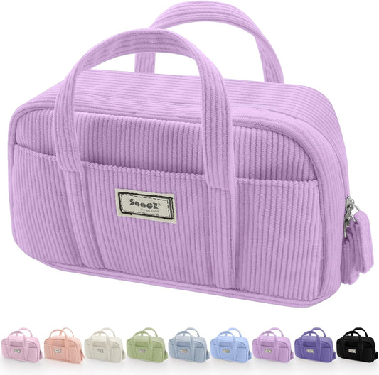 Sooez Large Pencil Case Pouch, Extra Big Pencil Bag with 5 Compartments, Pen Bag Wide Opening, Soft Corduroy Pencil Pouch Organizer with Zipper, Cute Aesthetic School Supplies for Teen Girls-Lilac
