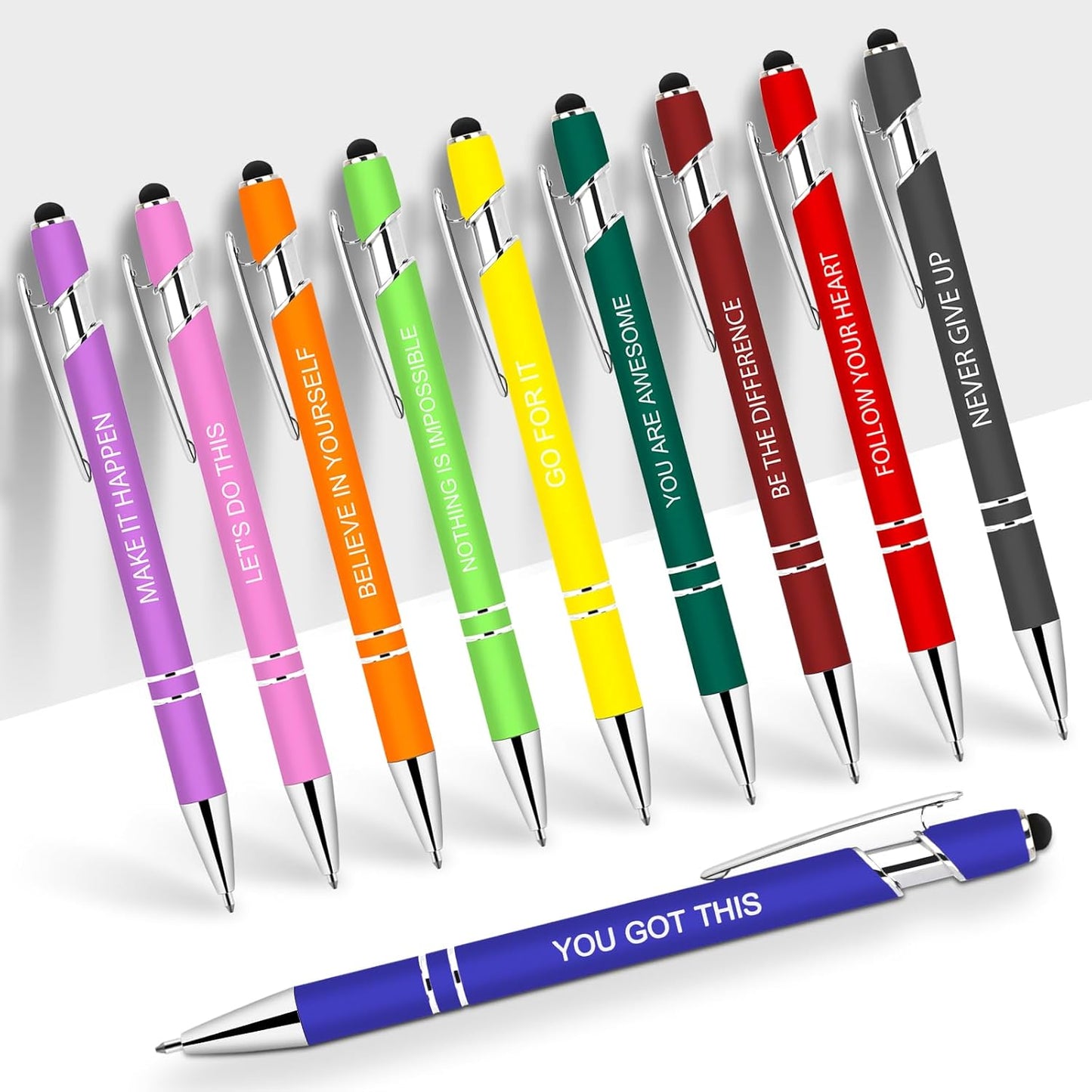 10 Pcs Inspirational Pens - Motivational Ballpoint Pens Bulk with quotes Stylus Tip Gifts for School Coworkers Office Supplies Black Ink