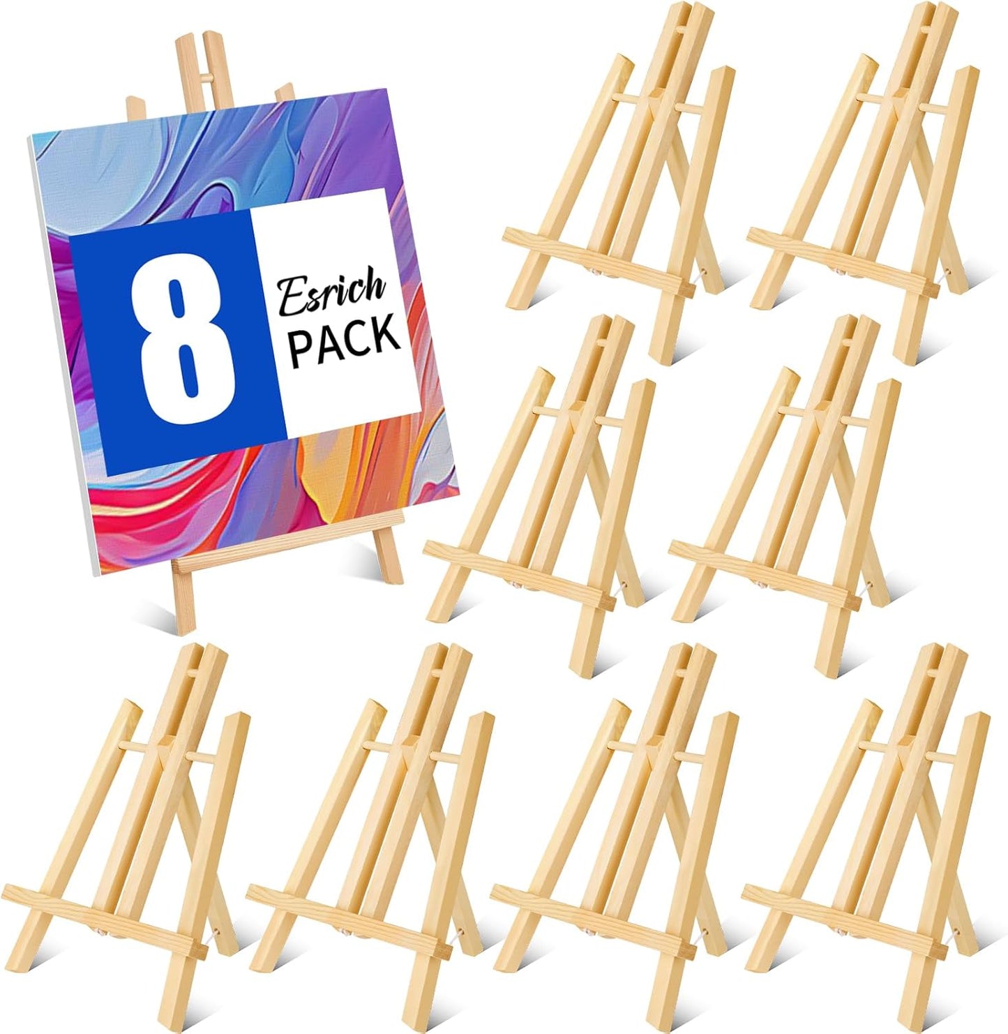 ESRICH 8 Pack 11.8" Wood Easels,Tabletop Easel for Painting,Painting Party, Displaying Canvases, Kids Student Table School Desktop, Portable Canvas Photo Picture Sign Holder