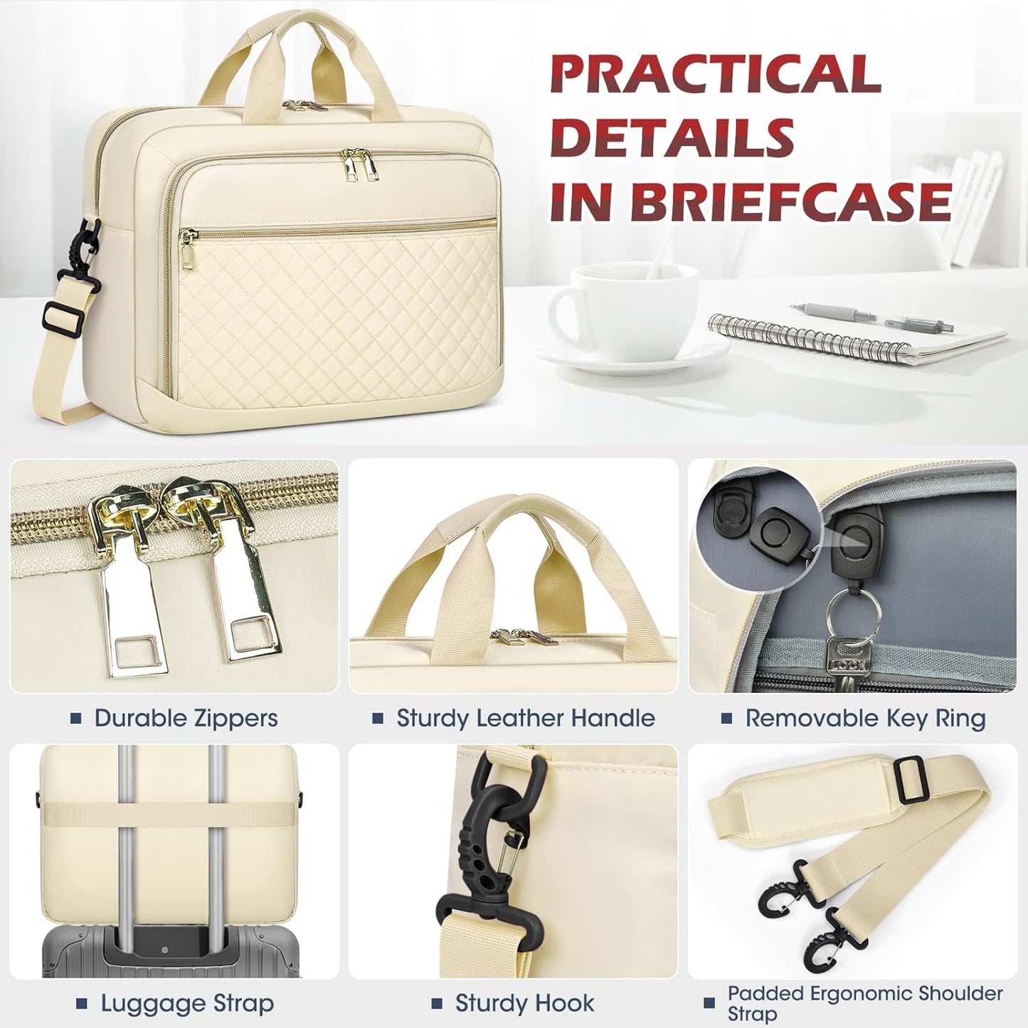 NEWHEY Laptop Bag 17.3 Inch Laptop Briefcase for Women Men Waterproof Shoulder Messenger Bag Large Computer Bag for Business Office Work College, Beige