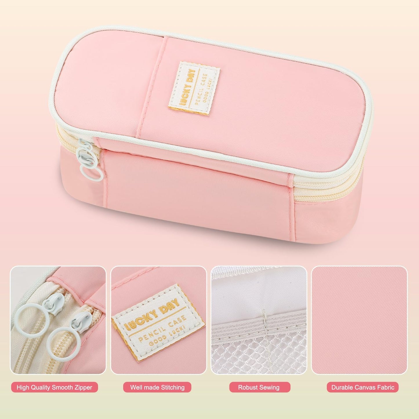 Pencil Case for Girls Kids Teens Adults Big Pencil Bag with Zipper Big Pen Pouch Large Stationery Pen Case Organizer for School Pink