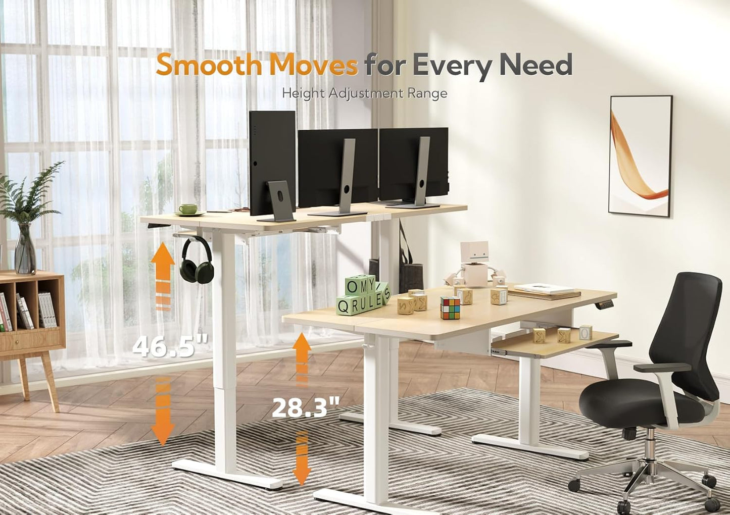 Claiks Standing Desk with Keyboard Tray, Electric Standing Desk Adjustable Height, 48x24 Inches Sit Stand up Desks with Splice Board, Raising Desks for Home Office, Natural