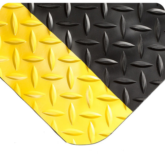 Wearwell 414.1516x2x71BYL Diamond-Plate SpongeCote UltraSoft Mat, 71' Length x 2' Width x 15/16" Thick, Black with Yellow