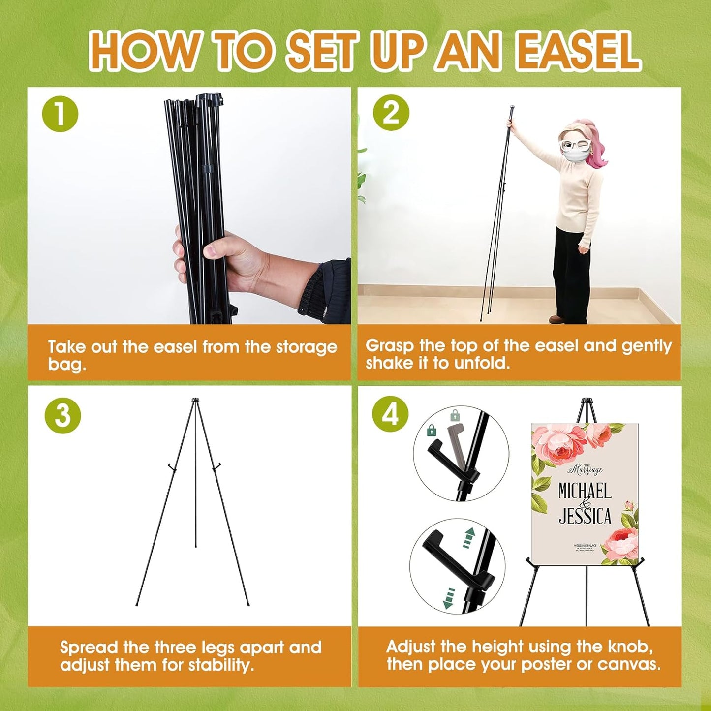 AROIC 63 "Easel Stand for Display, 10 Pack Portable Foldable Metal Easel, Easels for Signs Wedding Logos,Arts, Painting,Adjustable Floor Easels with 10 Storage Bag