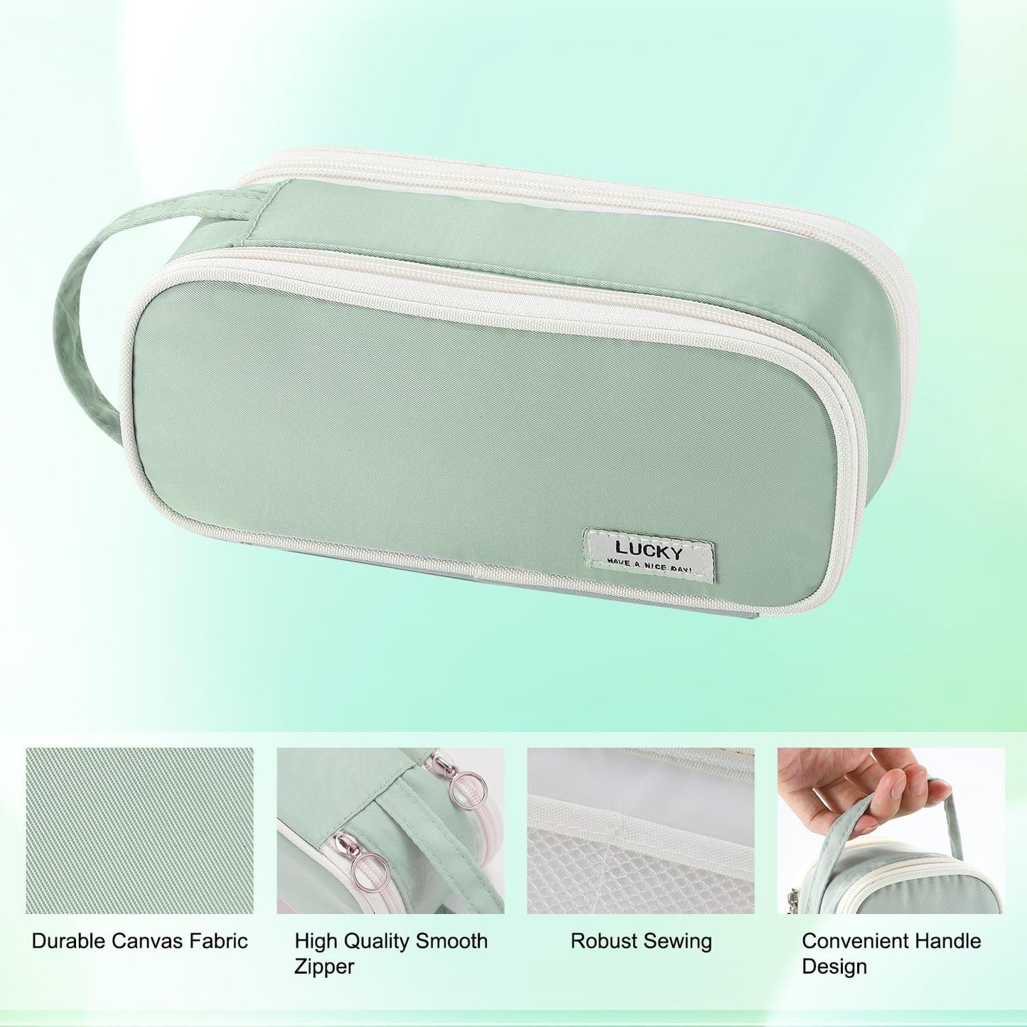 Pencil Case Large Zipper Pencil Pouch for Girls Kids Teens Adults Aesthetic Pencil Bag Stationery Organizer Pen Pencil Case with Handle for School Green