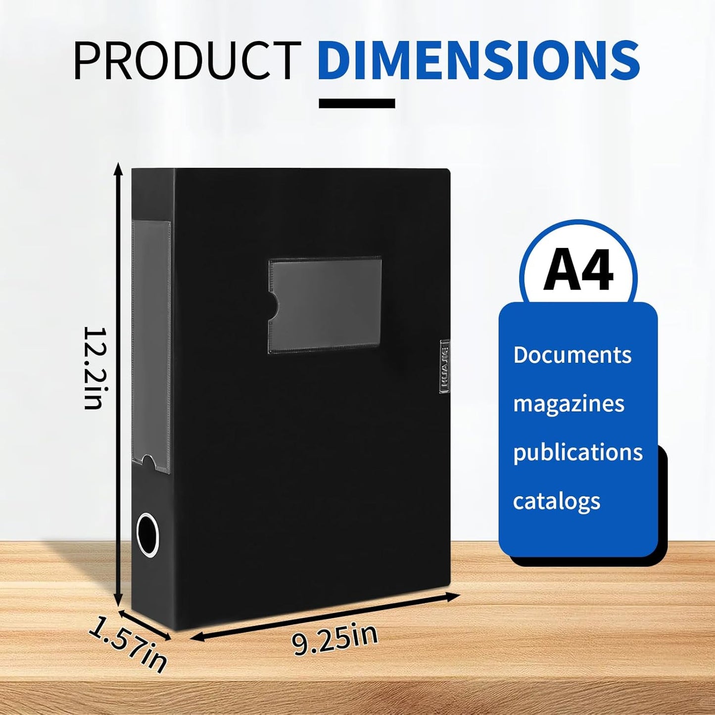 Plastic File Box Archive Storage Case with Lid, 12.2" × 9.4" × 1.6", Letter & A4 Paper, Office Document Organizer Case (Black, 4)