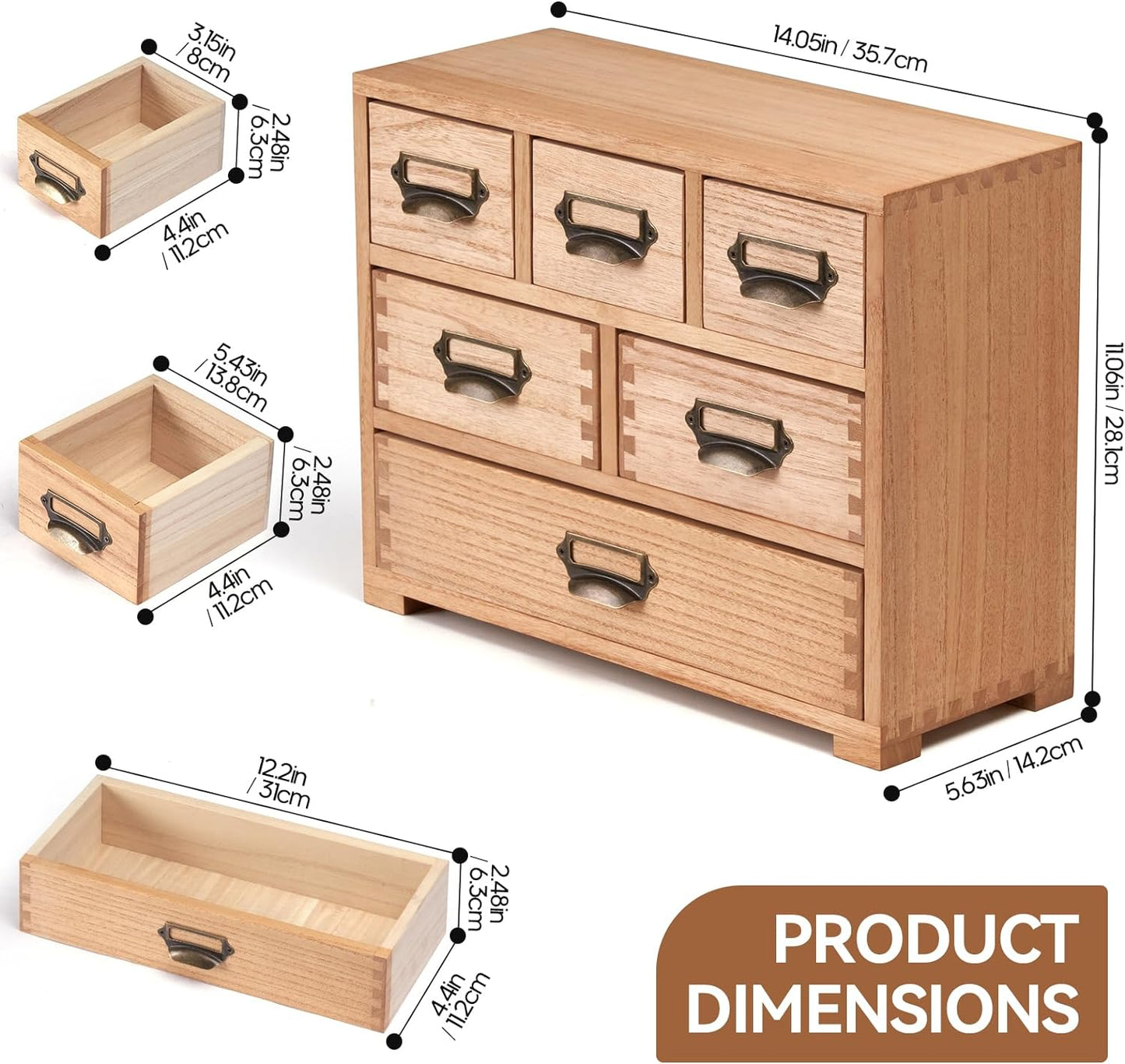 KIRIGEN Desk Drawer Cabinet Storage Organizer 6 Drawers Mini Chest with Lable Holder Handles for Home Office Desktop Organizer and Storage Natural(3D6CG-NA)