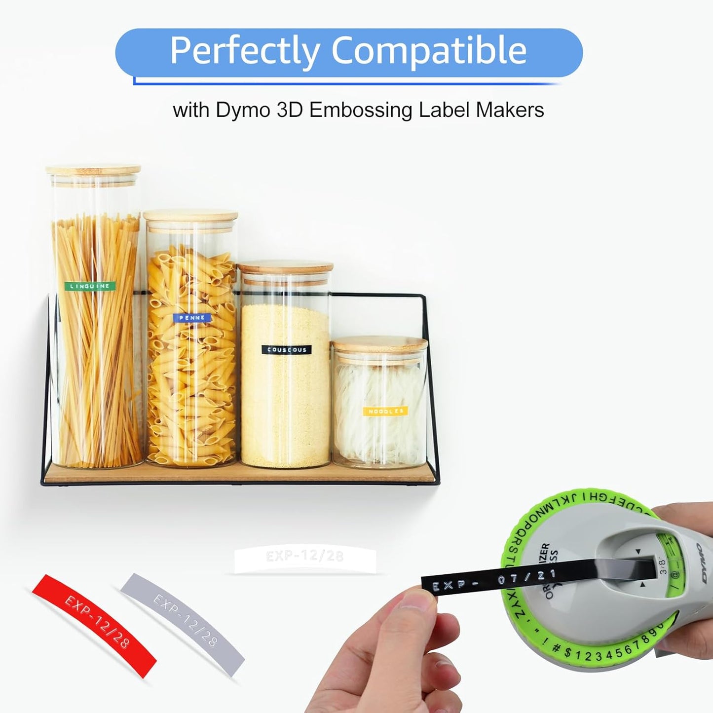 5PK 1/2 Embossing Label Tape Compatible for DYMO 521202 White on Red 3D Plastic Labels Used in Organizer Xpress Pro 1575 1595, Office Mate II 1540 154000, MoTEX E101 E404 Label Makers