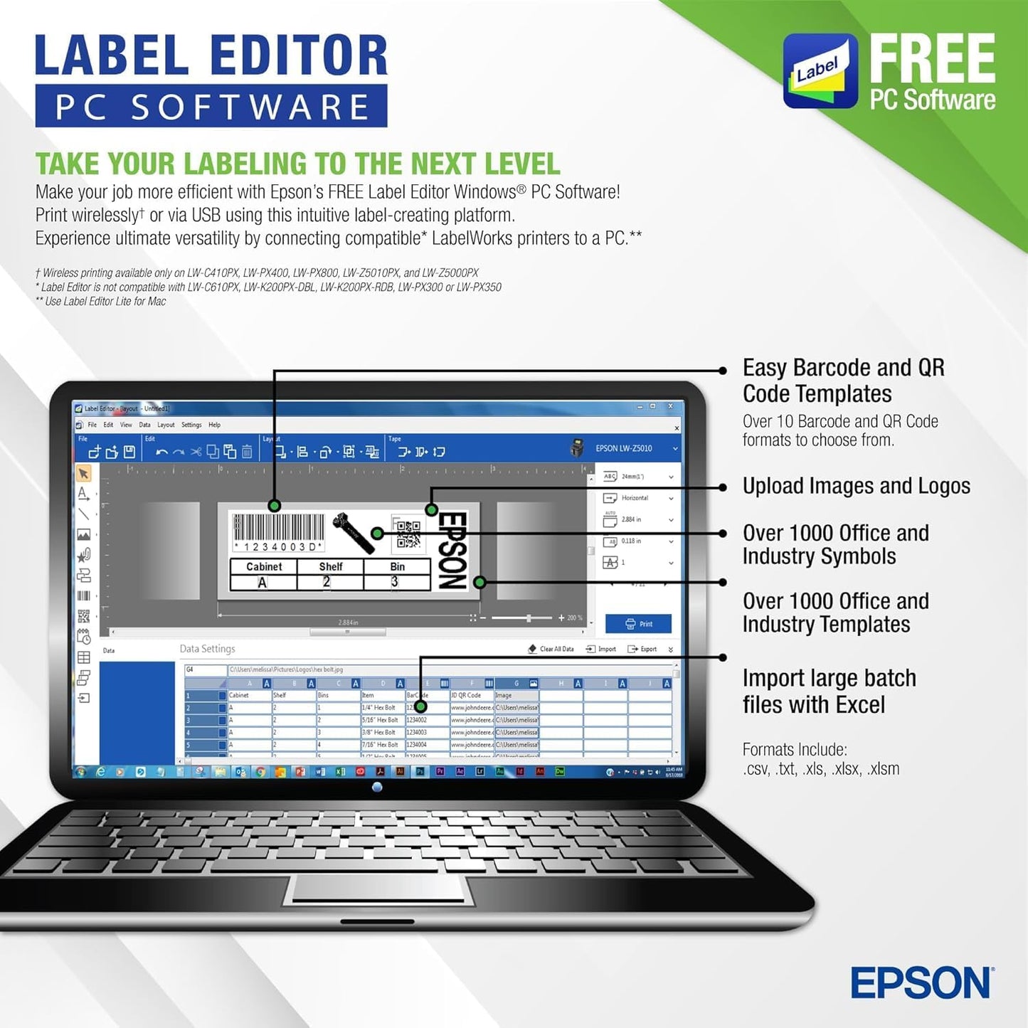 LABELWORKS Epson LW-C610PX Premium Portable Bluetooth Label Machine Printer – Create Sticker Labels for Organization, Small Business, Designer Tape Supported, App Compatible