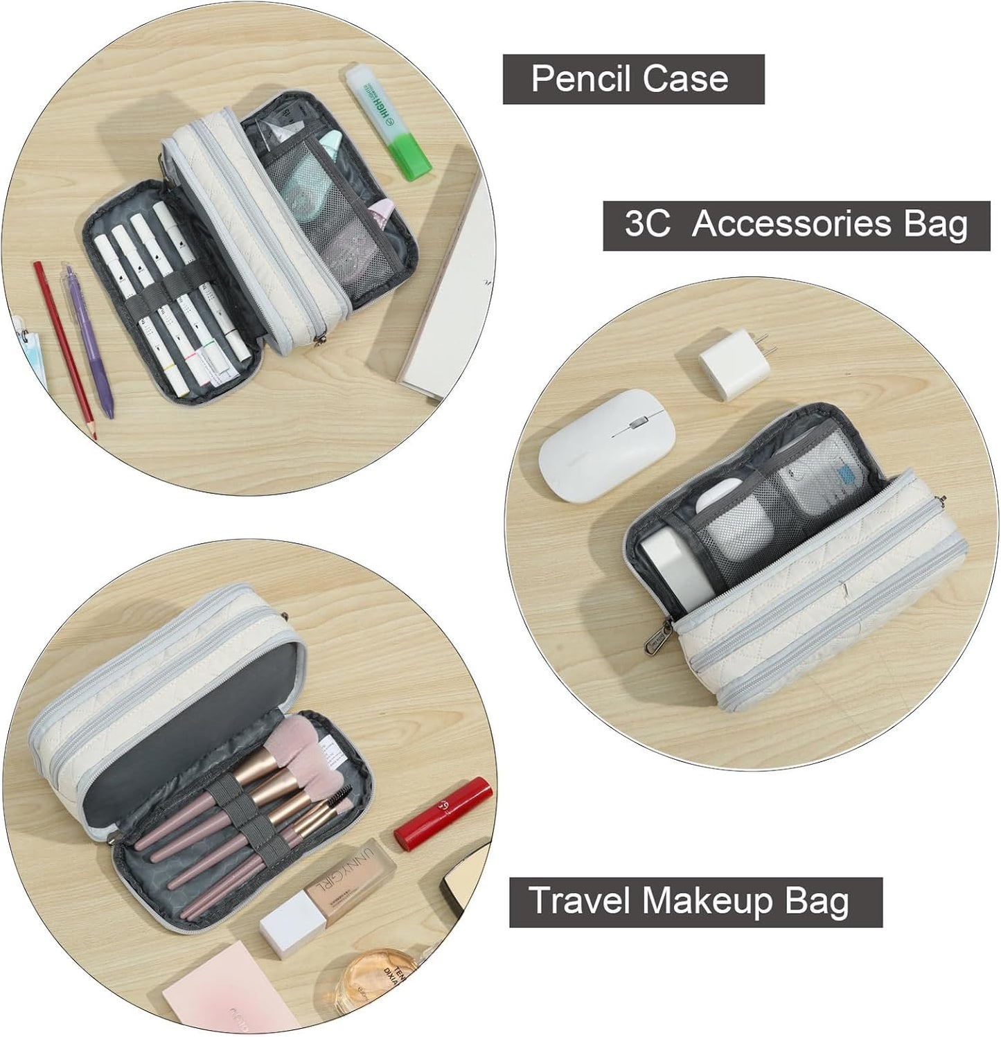 Della Gao Small Pencil Case Large Capacity Pencil Pouch Marker Pen Bag Coin Pouch Office Stationery Organizer (Beige-03RH)