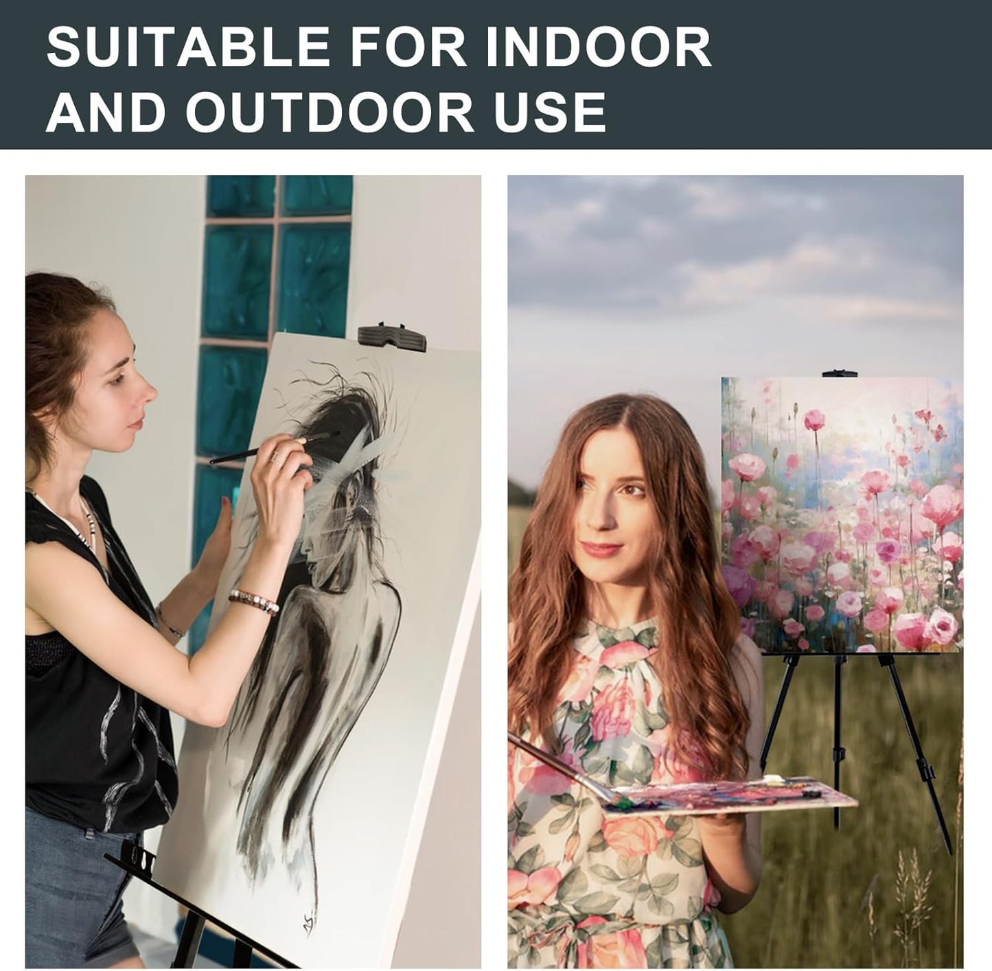 AROIC 8 Pack Painting Display Easel Stand Portable Adjustable Metal Tripod Artist Canvases Height from17to66Inch Extra Sturdy forTable-Top/Floor Painting, Drawingand Displaying,Black with8Storage Bag