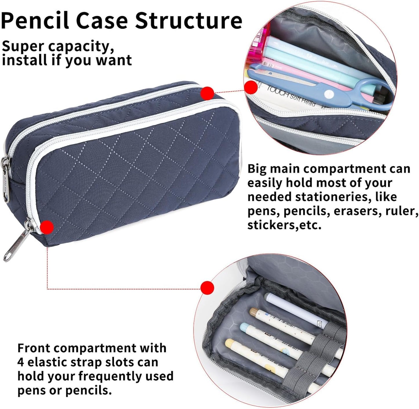 Della Gao Small Pencil Case Large Capacity Pencil Pouch Marker Pen Bag Coin Pouch Office Stationery Organizer (DarkBlue-02RH)