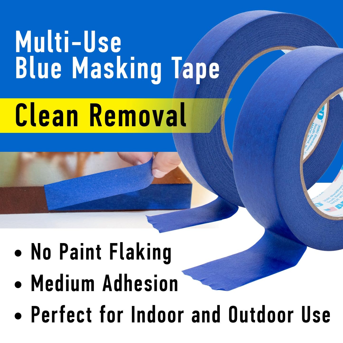 ABRO Blue Painters Tape 1 Inch Wide, 24mm x 55M, All Purpose Blue Tape, Temporary Labeling, Easy Tear, Clean Removal, Masking Tape Colored DIY or Pro - 6 Pack