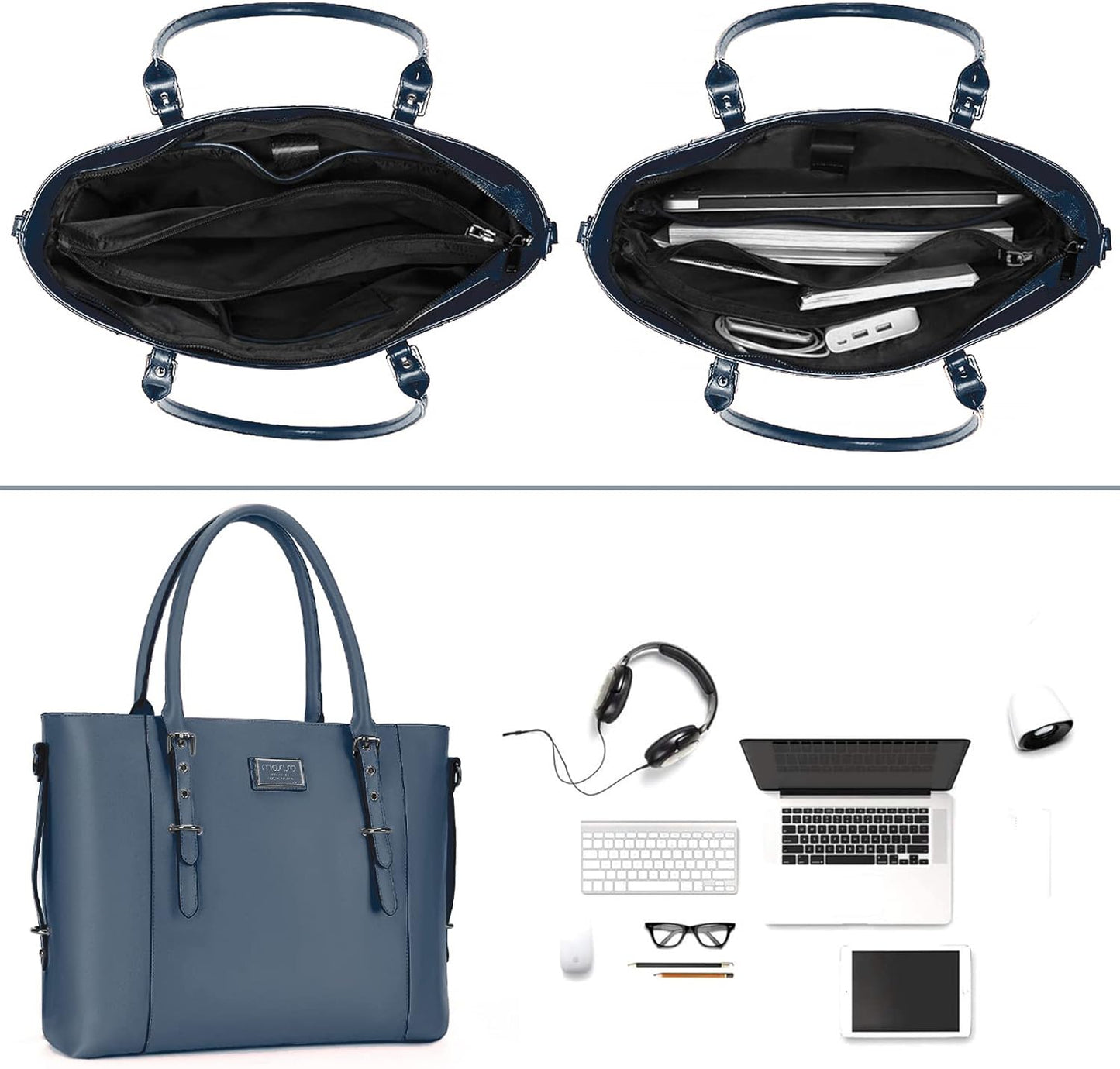 MOSISO PU Leather Laptop Tote Bag for Women, Waterproof Large Capacity Business Work Briefcase Shoulder Laptop Bag