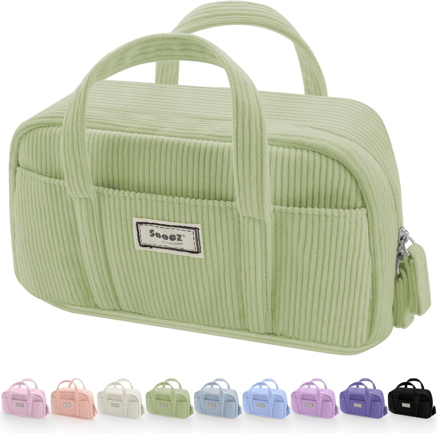 Sooez Large Pencil Case Pouch, Extra Big Pencil Bag with 5 Compartments, Pen Bag Wide Opening, Soft Corduroy Pen Pouch Organizer with Zipper, Cute Aesthetic School Supplies for Teen Girls-Green