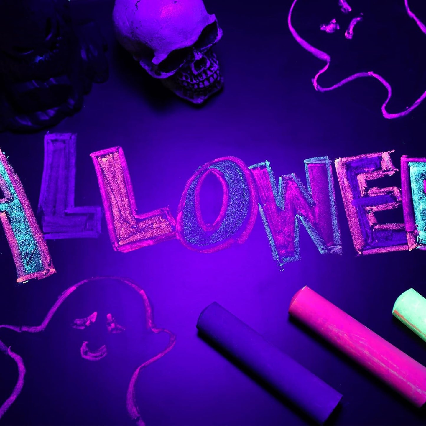 12 Pcs Glow in the Dark Chalk Under Blacklight, 6 Neon Colors Washable Dustless UV Sidewalk Chalk for Black Light Party Playground Chalkboard Birthday Gift and Outdoor Drawing (Cylindrical)