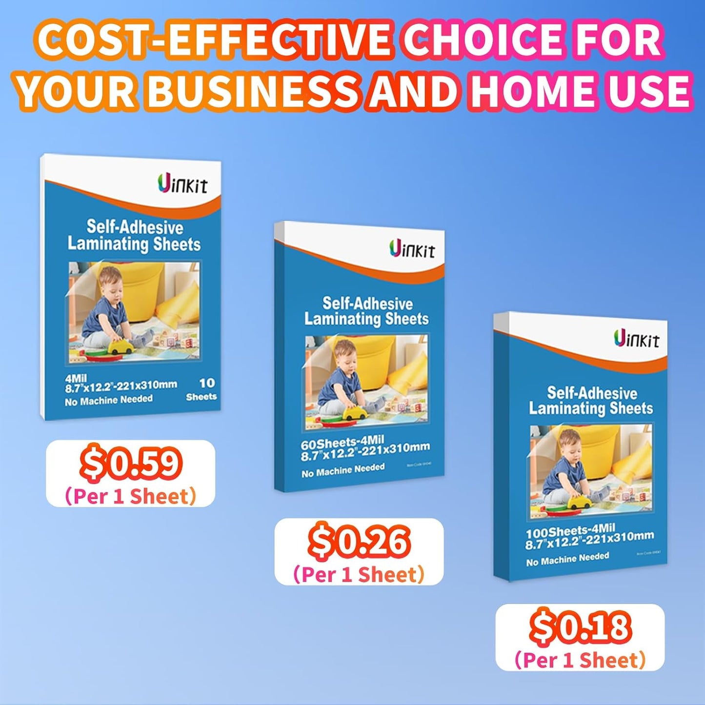 Uinkit 60PCS 4Mil Self-Adhesive Laminating Sheets, 8.7 x 12.2 Inches Clear Self-Sealing Laminating Sheets, Suitable for 8.5 x 11 Inches Letter Size, No Machine Needed
