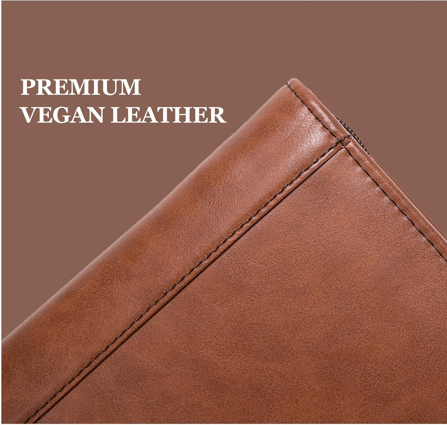 Vegan Leather Portfolio with Front Pocket for Men and Women, 8.5 x 11 Legal Pad Notepad Holder, Zippered Business Organizer, Professional Executive Letter Notebook Folder for Work, Brown