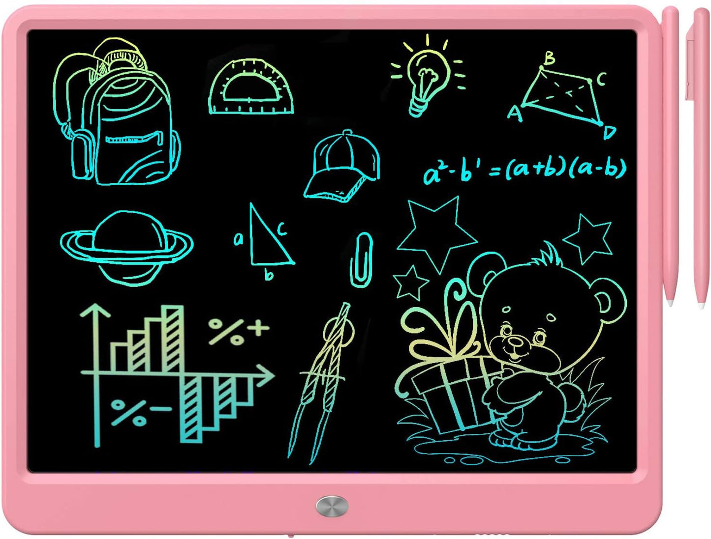 FLUESTON LCD Writing Tablet, Doodle Board Toys Gifts for 3-8 Year Old Girls Boys, 15 Inch Colorful Electronic Board Drawing Pad for Kids, Gifts for Toddler Educational Learning Travel Birthday, Pink