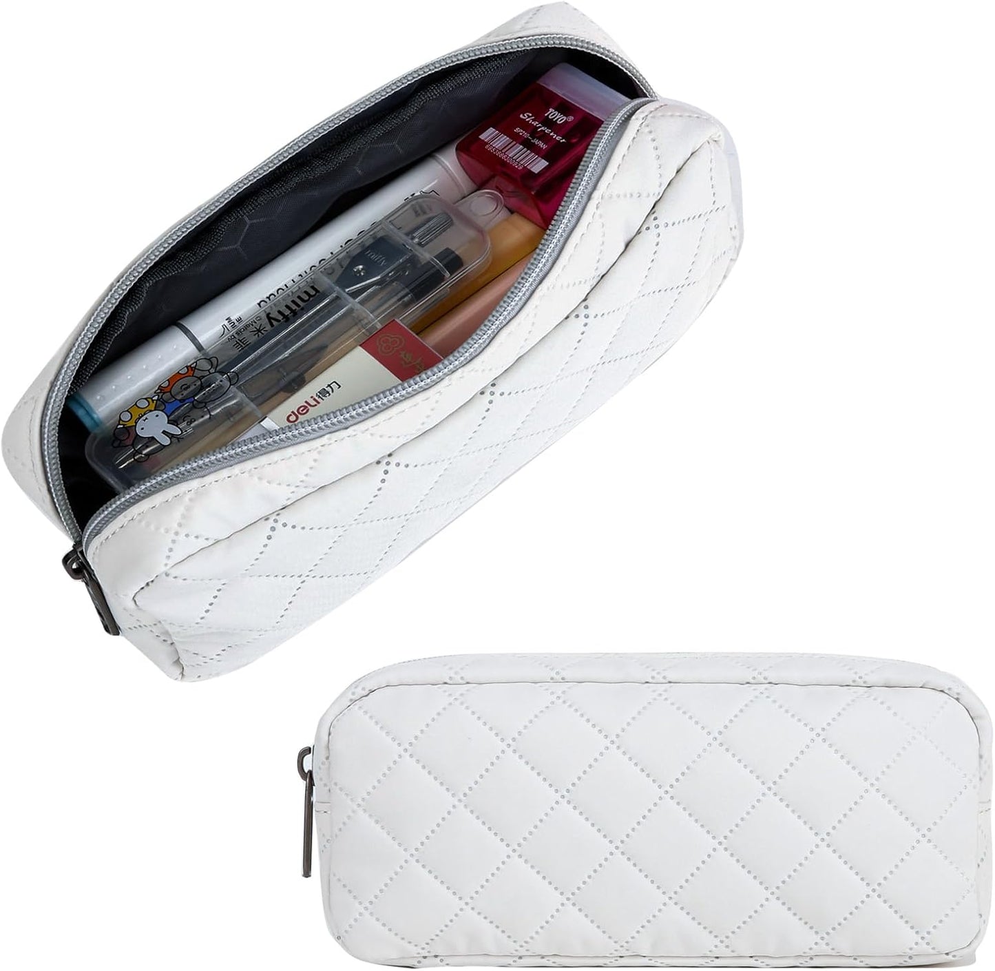 Della Gao Small Pencil Case Large Capacity Pencil Pouch Marker Pen Bag Coin Pouch Office Stationery Organizer (Beige-RH)