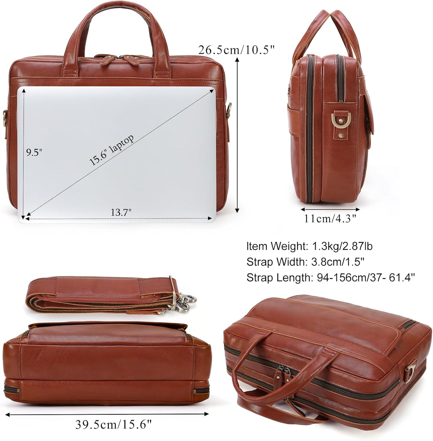 Masa Kawa Leather Briefcase for Men 15.6", 17" Laptop Computer Case Business Travel Work Messenger Cross Body Shoulder Bag