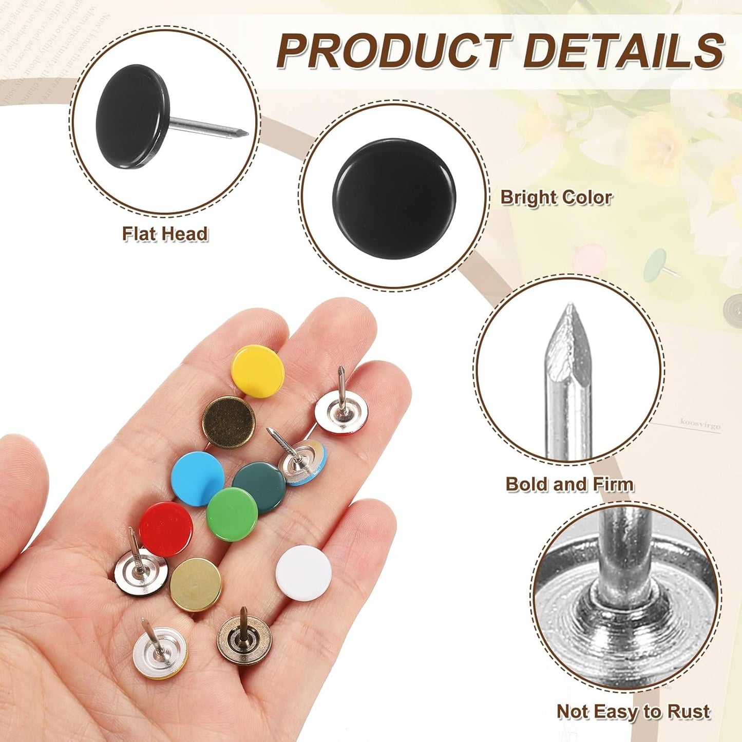 uxcell 150Pcs Upholstery Tacks, 11mmx17mm Flat Head Thumb Tack Decorative Furniture Nails Push Pins for Furniture Sofa Headboards, Black