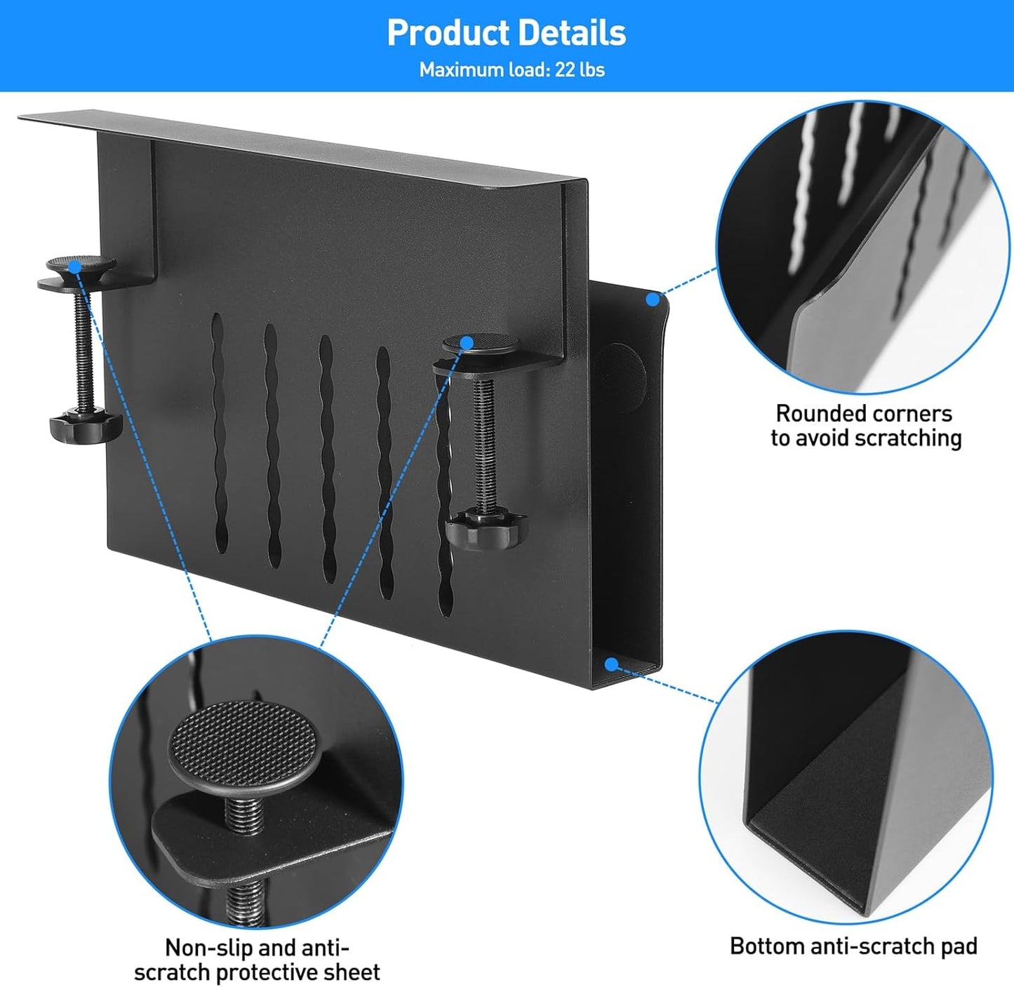 MAXECHO Desk Side Storage, Under Desk Laptop Mount, Table Side Hanging File Organizer, No Drill Clamp On Cable Management Tray, Laptop Holder with Magnetic Pen Holder for Office and Home, Load 22 Lbs