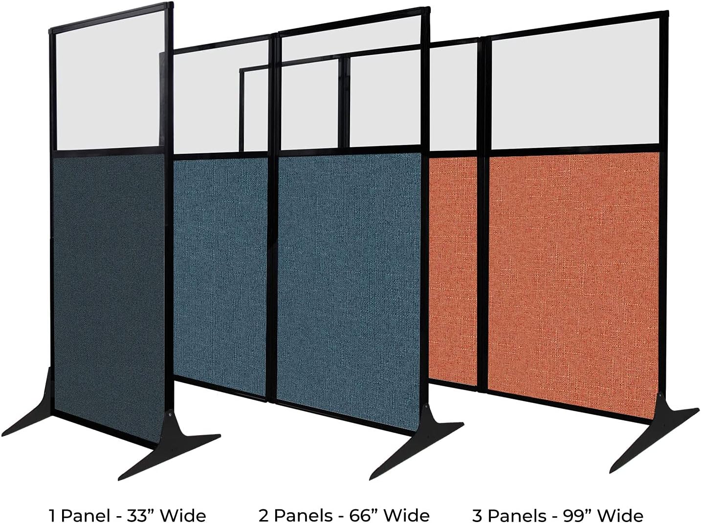 Versare Workstation Partition | Portable Wall Divider | Modern Office Cubicle | Free Standing Privacy Screen | Flexible Work Space | 66" x 70" W/Window, Papaya Fabric Panels