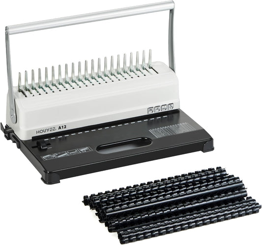HOUYEE Manual Comb Binding Machine,19 Holes, 450 Sheets,Paper Punch Comb Binder Machine with 50 PCS 1/2" Comb Binding Spines, Fit for Letter Size Paper