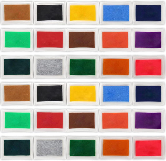 DEAYOU 30 Pack Craft Ink Pads, Washable Finger Stamp Pad for Rubber Stamps, Card Making, Paper, Wood, Fabric, Scrapbooking, DIY, Children, Adult, 15 Colors