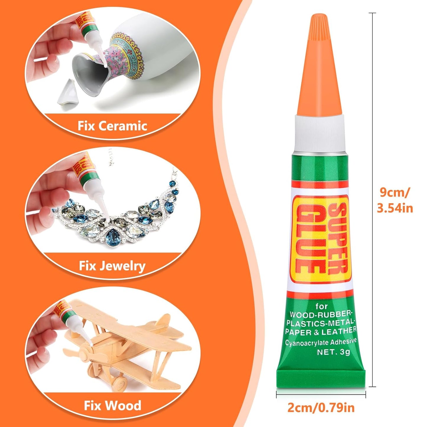 36 x 3g Super Strong Glue for All Purpose, Clear Cyanoacrylate Adhesive Instant Quick Dry Superglue Gel Tubes Bonding Plastic, Metal, Glass, Leather, Wood, Rubber, Jewelry, DIY Crafts Repair