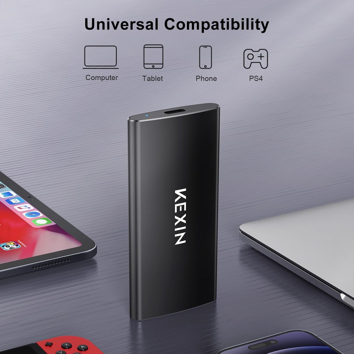 KEXIN External SSD 1TB External Hard Drive USB C Portable SSD, Up to 500MB/s, USB 3.1 External Solid State Drive 1T for PC Mac Android Game Console, Laptop, Xbox, PS4 and More