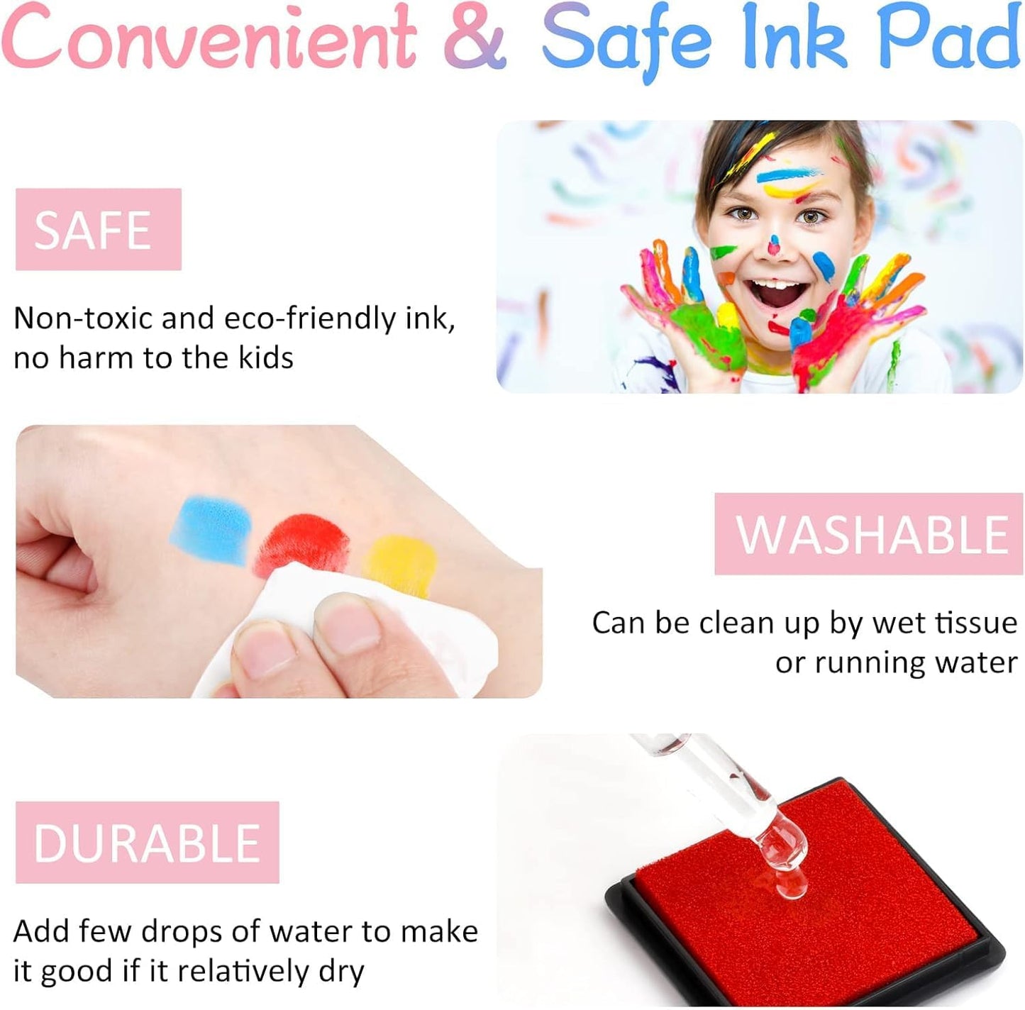 RNKP 20 Colors Washable Ink Pads for Kids Rubber Stamps, Fingerprint Crafts Stamp Pad for Kids, Paper, Scrapbook, Fabric, Wood (Pack of 20)