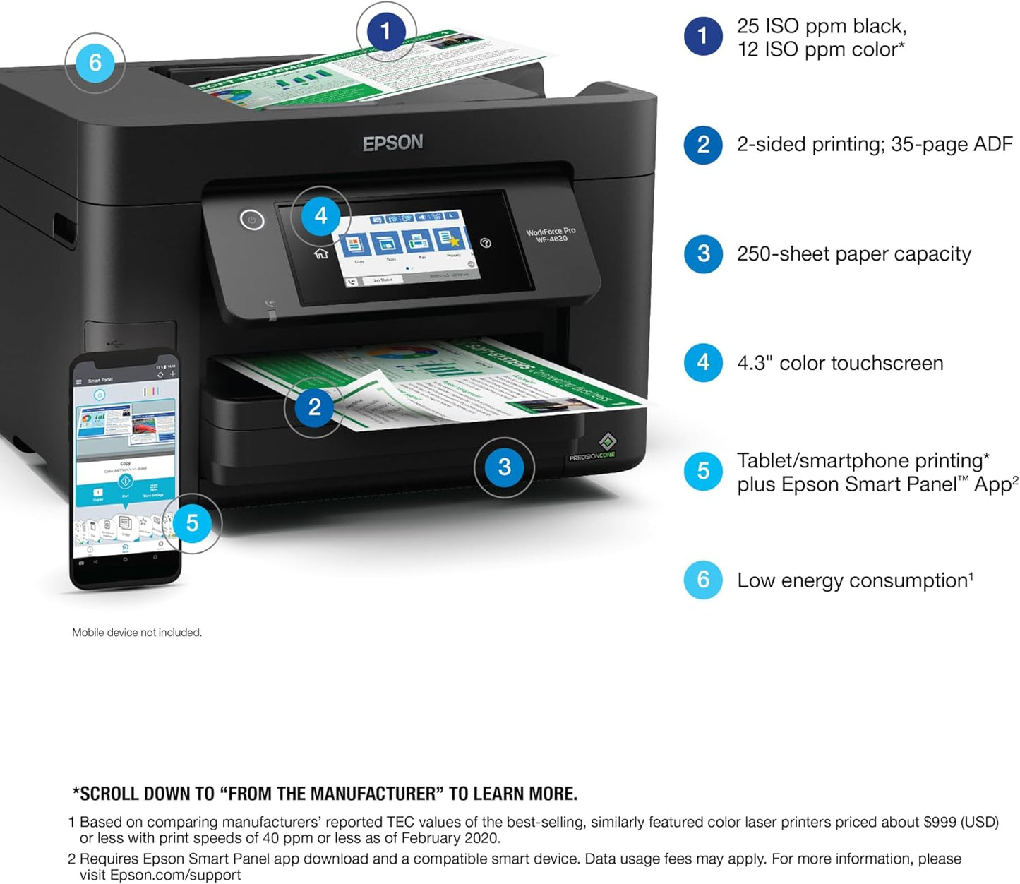 Epson® Workforce® Pro WF-4820 Wireless Color Inkjet All-In-One Printer, Black, Large