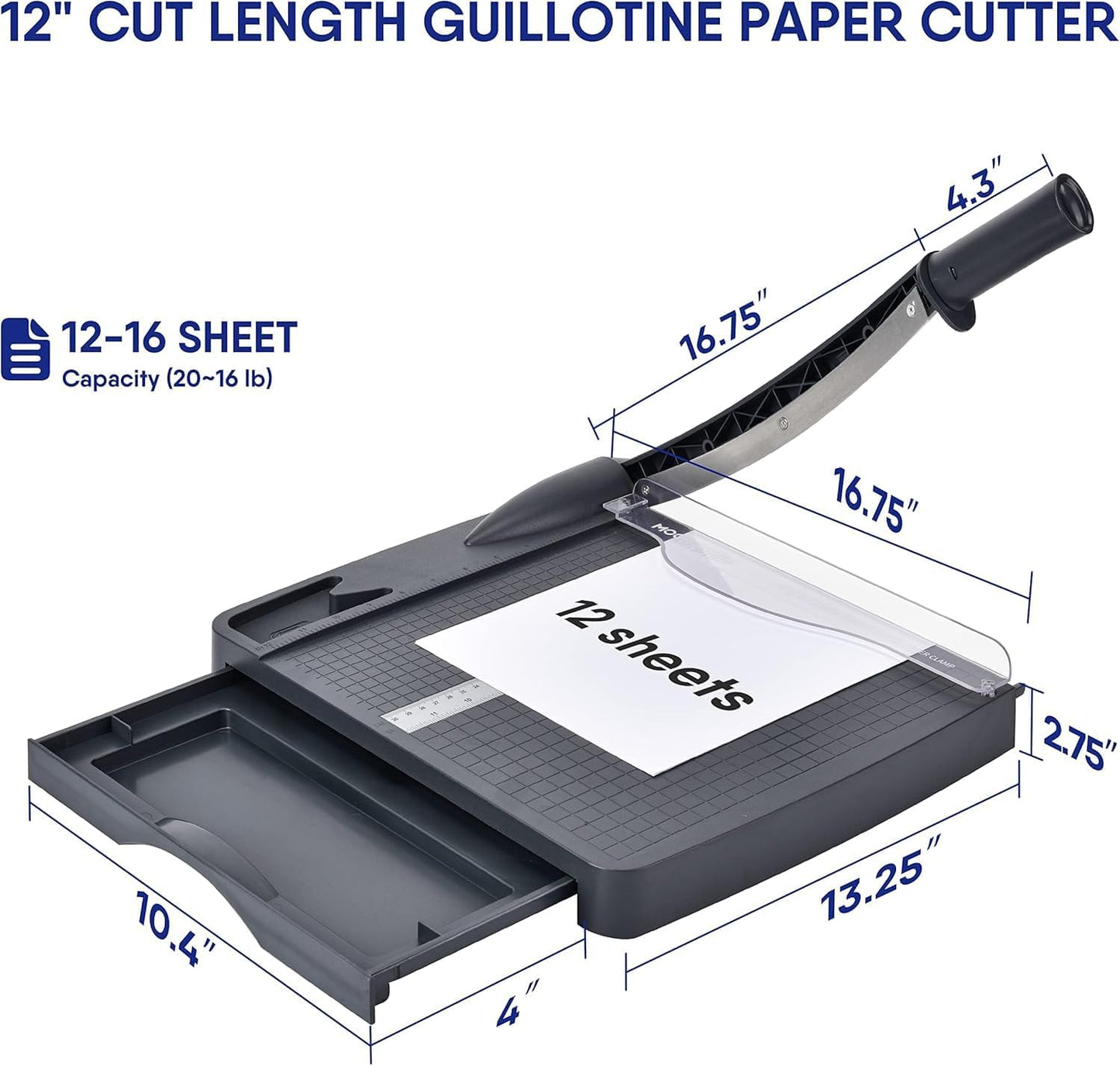 Paper Trimmer, Paper Cutter 12" Cutting Length Heavy Duty Paper Cutter with Storage Drawer, Safety Protection and Blade Lock, 12 Sheets Capacity, Cardstock/Cardboard/Laminate