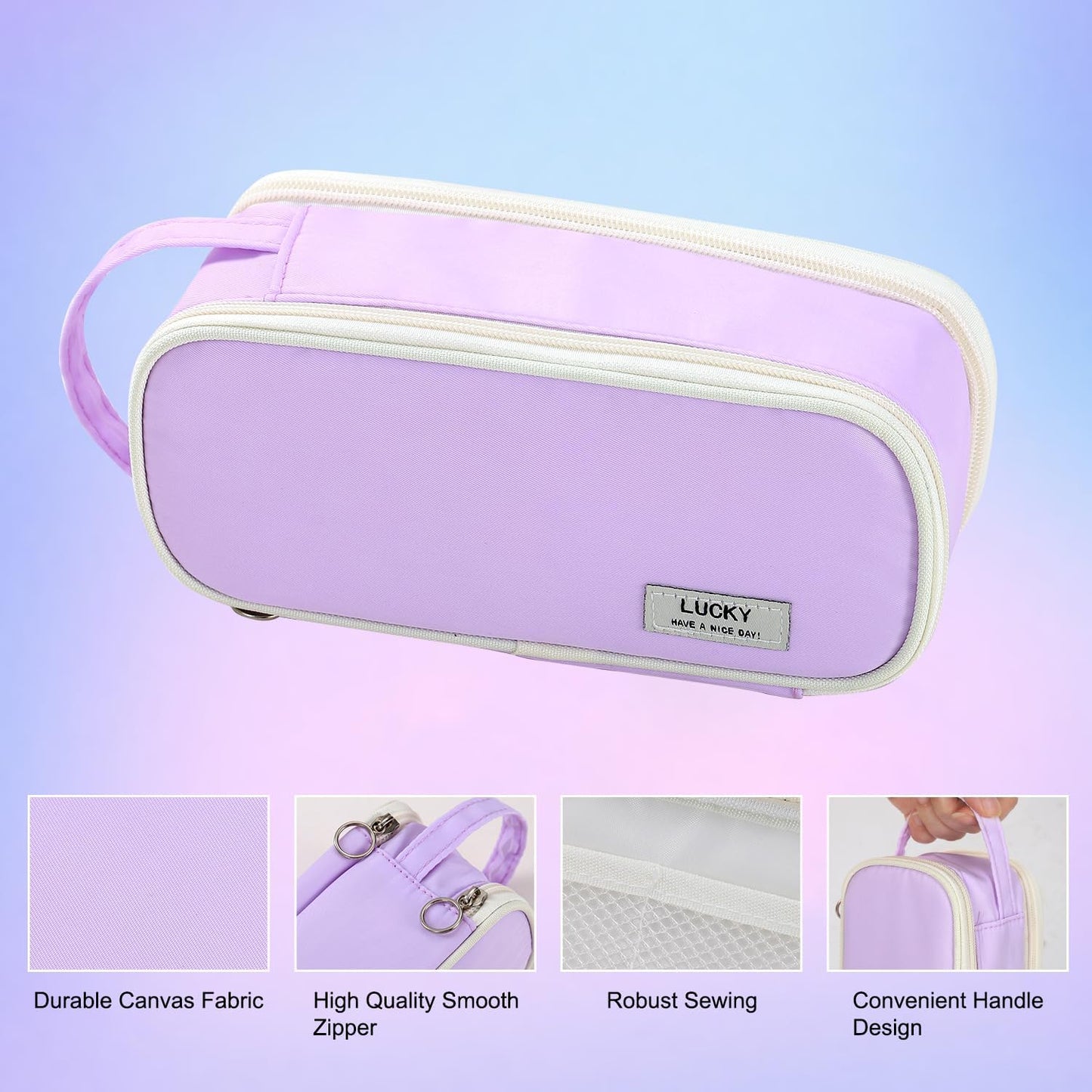 Pencil Case Large Zipper Pencil Pouch for Girls Kids Teens Adults Aesthetic Pencil Bag Stationery Organizer Pen Pencil Case with Handle for School Purple