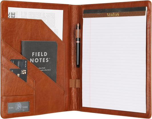 Genuine Leather Padfolio,Free Engraved Name, Personalized Leather Portfolio, A4 Document Folder Legal Pad Padfolio, Resume Folio for Men & Women