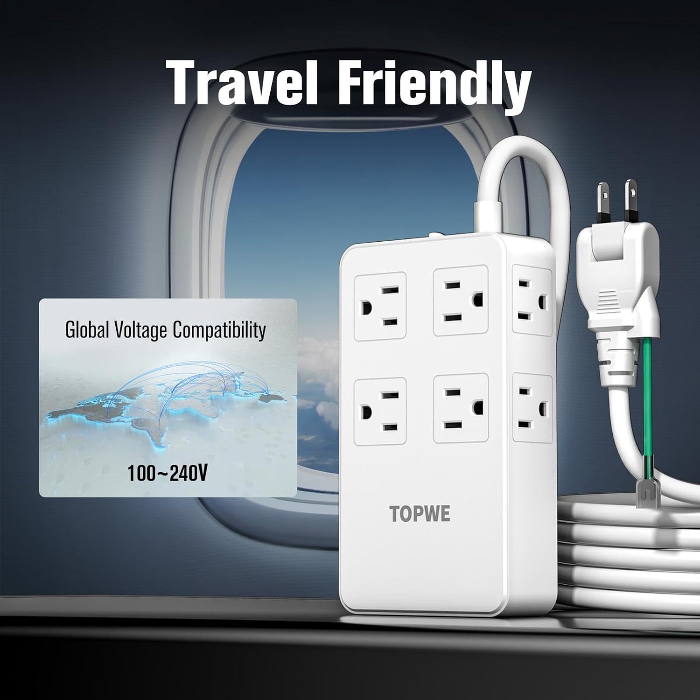 Power Strip Surge Protector with Multiple Outlets, Charging Station(100W Max), Flat Plug Extension Cord 10 Ft Long Cord, 8 Outlets & 4 USB Ports (2 USB C), Desk Charging Station for Home Office