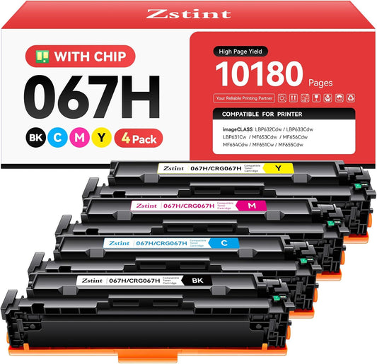 067H 067 Toner Cartridge Set 4-Pack MF656Cdw MF654Cdw High Capacity Black Cyan Magenta Yellow Compatible for Canon 067 067H Works for Color imageCLASS LBP632Cdw LBP633Cdw MF652Cdw MF653Cdw Printer Ink