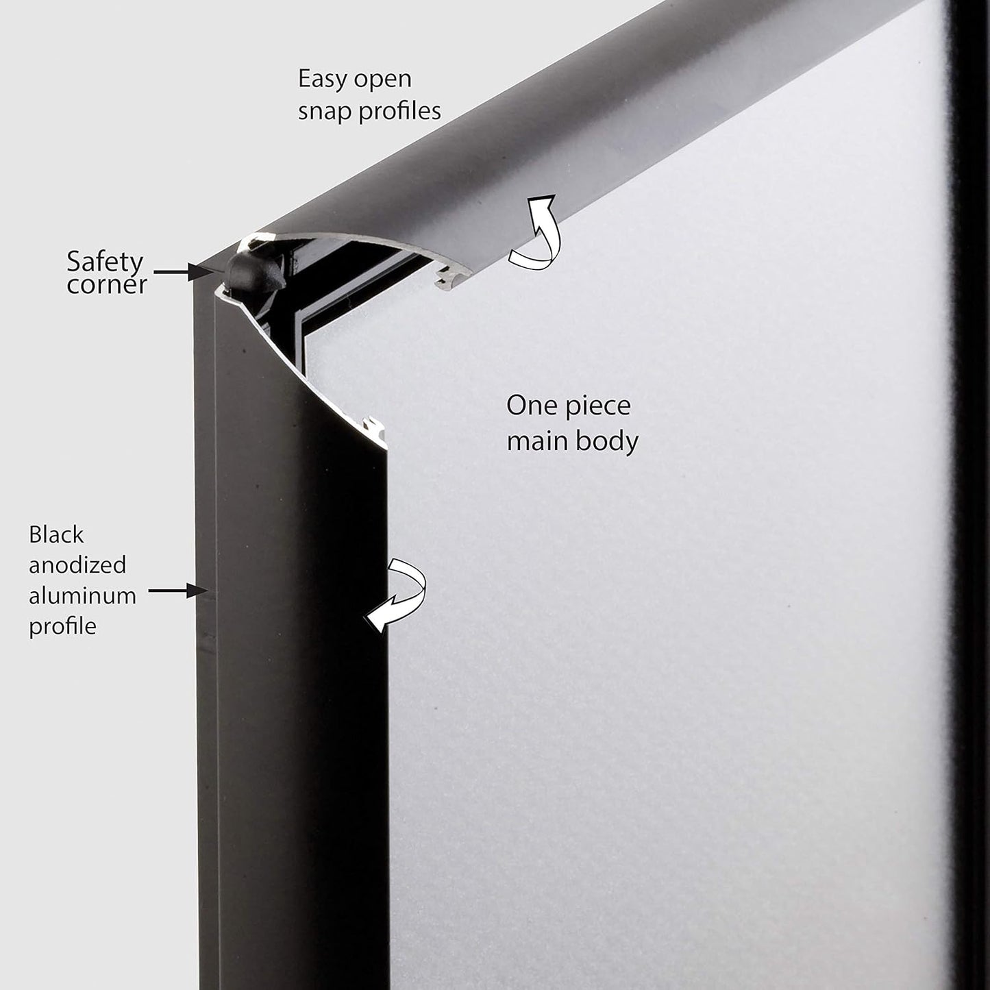M&T Displays Opti Snap Poster Frame 8.5x11 Inch with Back Support Black Color 1" Aluminum Profile, Front Loading, Wall Mounting, Photo, Picture, Document, Sign Holder