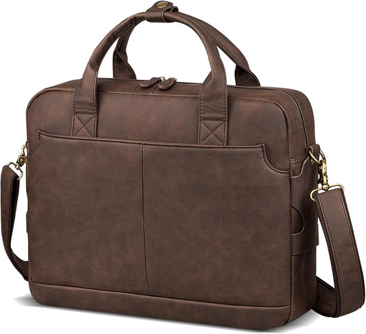 Leather Briefcases for Men 15.6 Inch Laptop Briefcase Business Messenger Bag Retro Waterproof Computer Bag Perfect Birthday Gifts For Husband, Brown