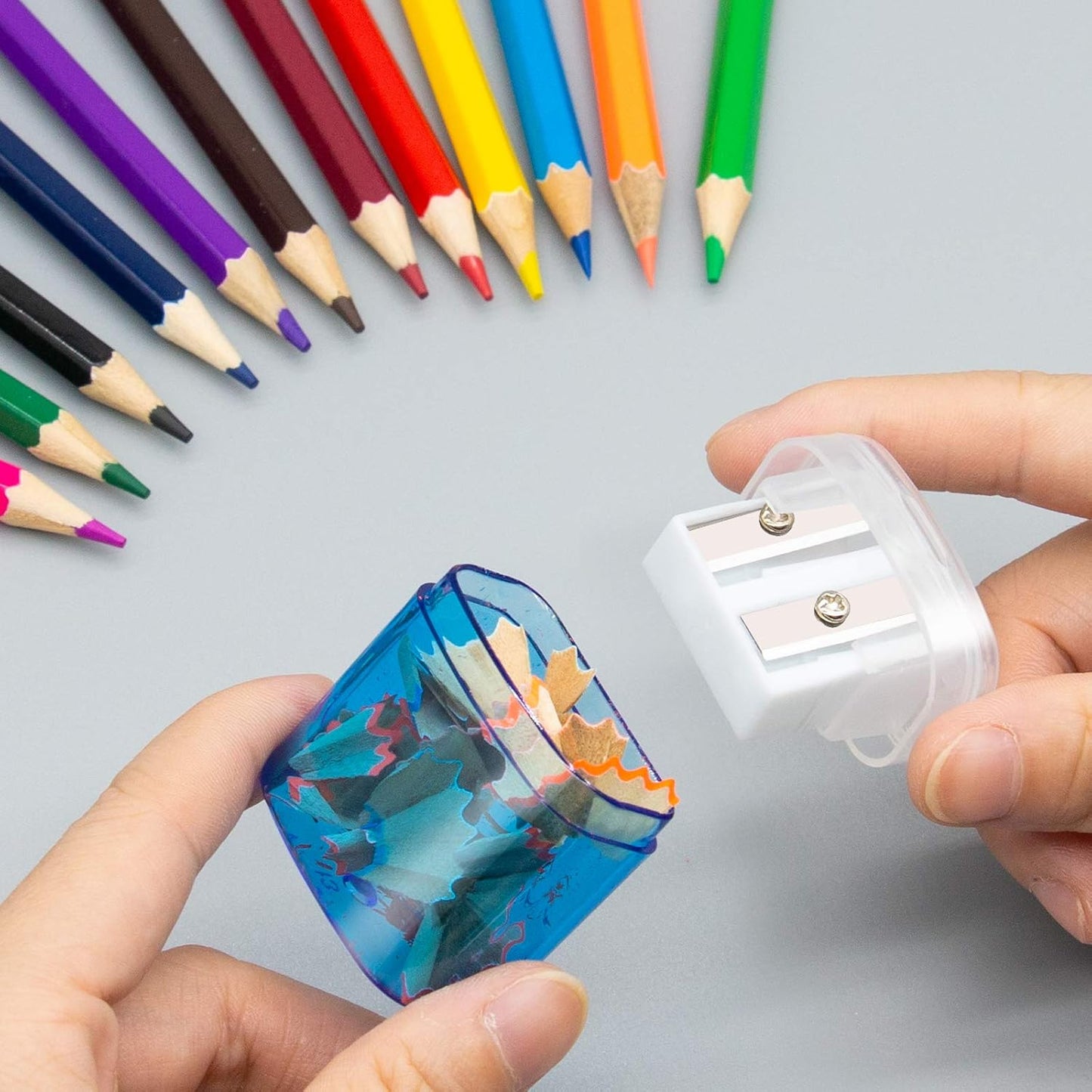 KIDMEN 12 PCS 2 Holes Small Manual Pencil Sharpener with Lid,for Kids,School