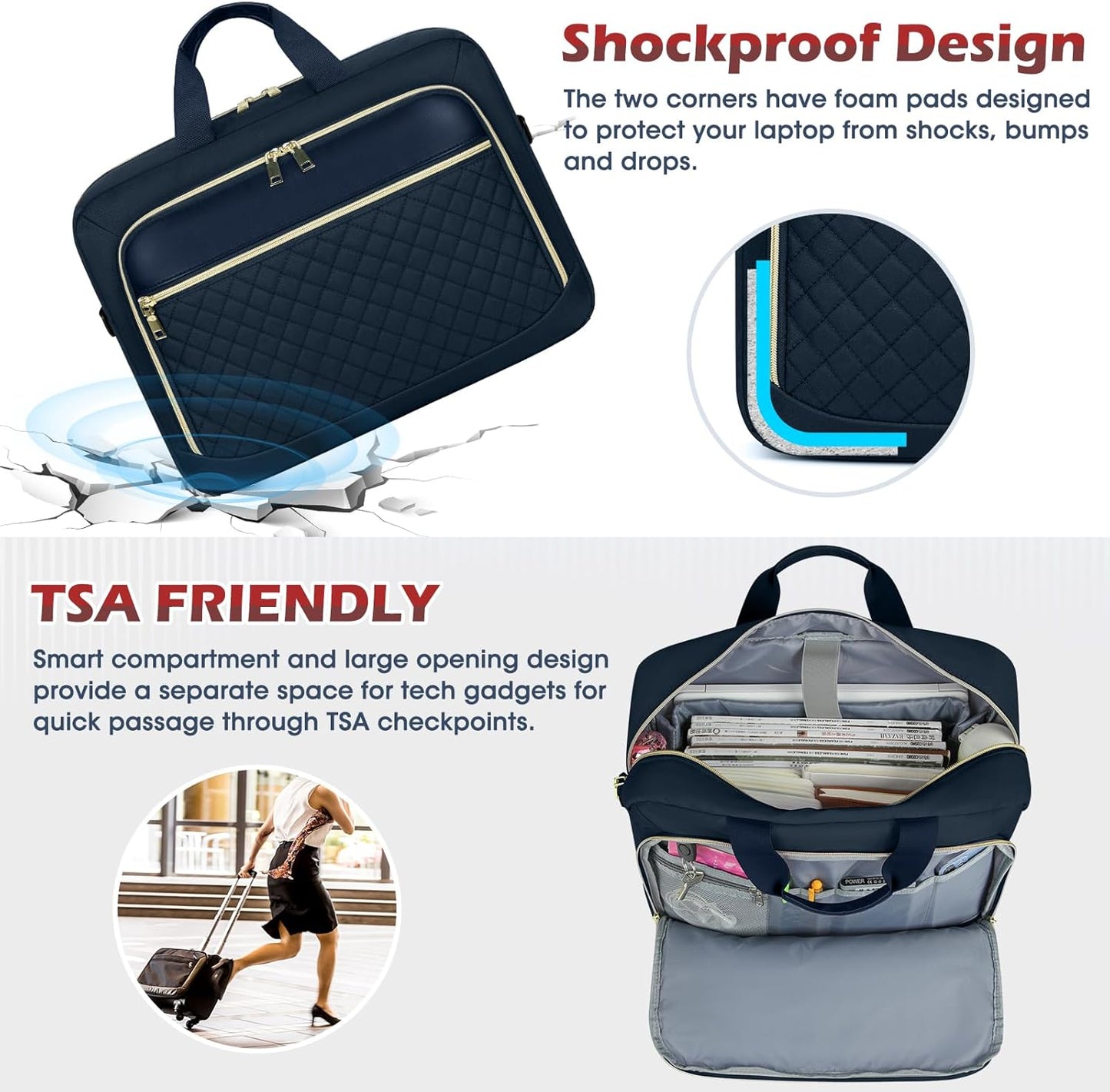 NEWHEY Laptop Bag 17.3 Inch Laptop Briefcase for Women Men Waterproof Shoulder Messenger Bag Large Computer Bag for Business Office Work College, Dark Blue